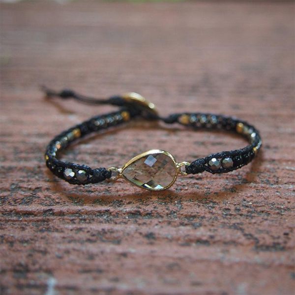 

tennis smoky crystal pendant single wrap bracelet adjustable beadwork black onyx hematite beads boho bracelets charm jewelry unidefined, Golden;silver