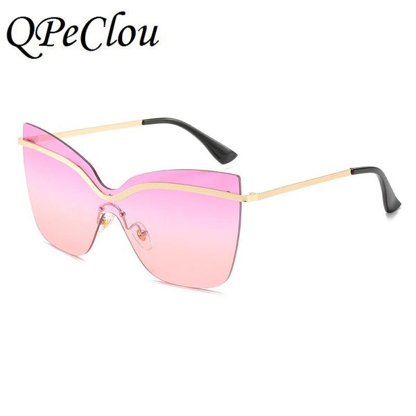 

sunglasses qpeclou 2021 vintage metal oversized cat eye women fashion rimless one piece colorful sun glasses female shades, White;black
