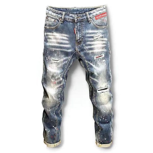 

марка diesel jeans проблемные ripped байкер hommes slim fit motard denim jeans тощий ripped режим pantalons дизайнер высокое качество, Blue