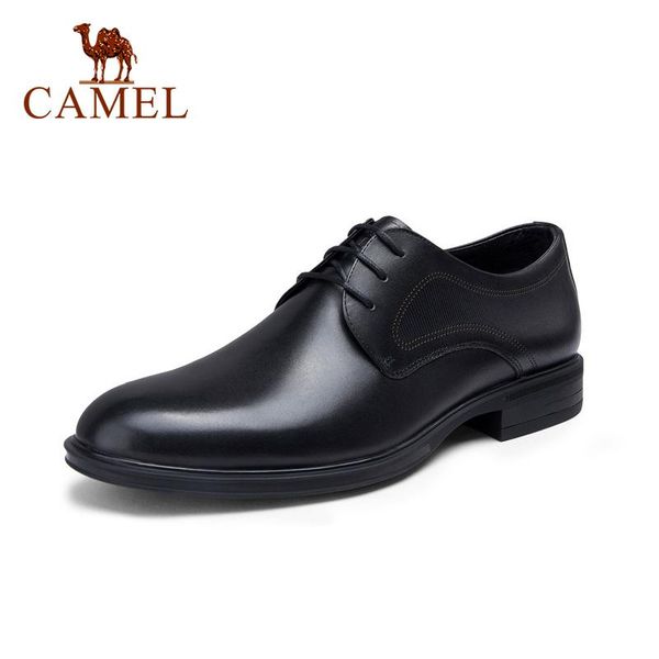 

camel genuine leather formal men shoes 2021 new spring autumn business dress men derby shoes lace up male wedding, Black
