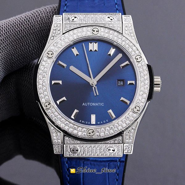 

new 42mm blue dial diamond steel case 565.nx.1170.lr.1704 miyota 8215 automatic movement mens watch leather strap watches, Slivery;brown