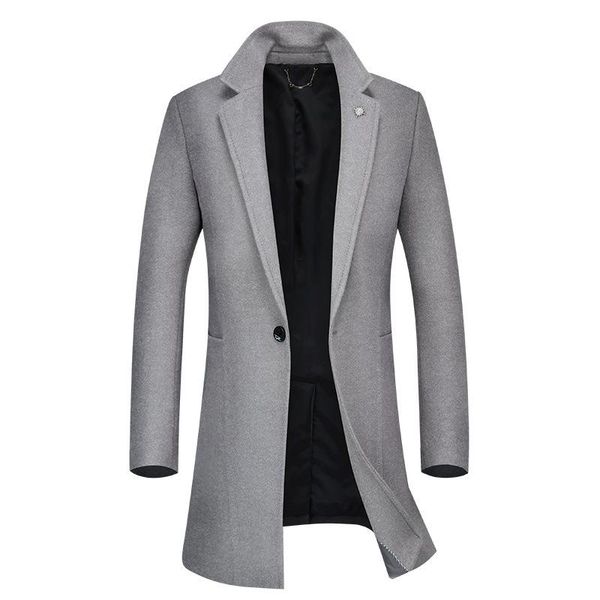 

men's wool & blends autumn and winter coat medium long business slim fashion, Black