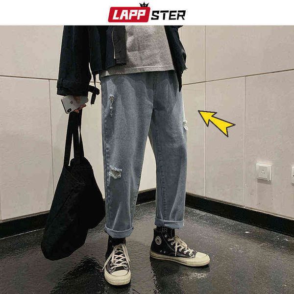 

lappster jean large vintage pour homme baggy avec trous style harajuku streetwear hip hop harem kpop denim jogging ample 0309, Blue