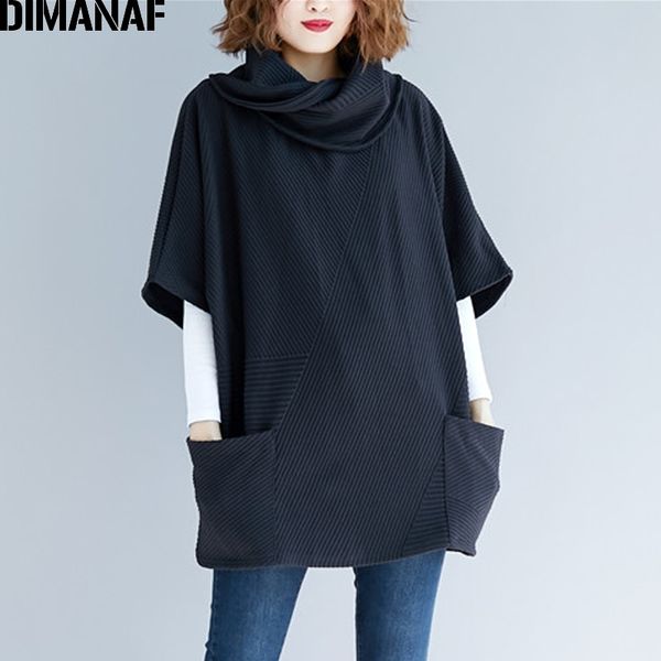 

dimanaf plus size women sweatshirts pullovers female shirts turtleneck autumn winter big size loose casual thick clothing 201203, Black