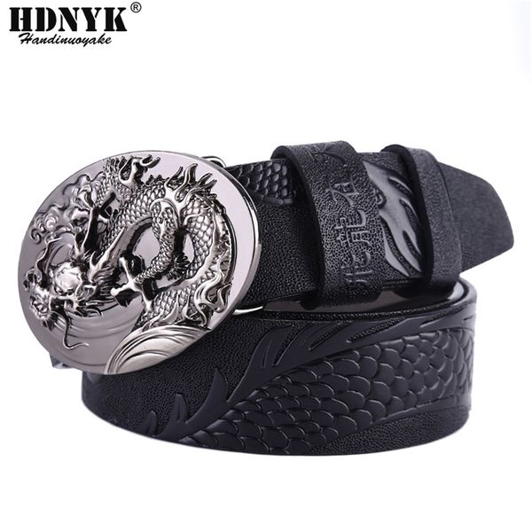 

new arrival genuine leather handcraft belts men cow leather dragon design belts fashion male waist strap cowskin dragon buckle y200520, Black;brown