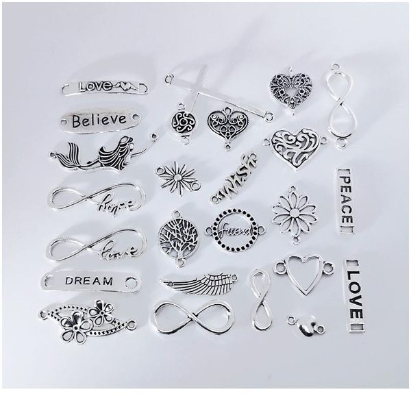 

vintage mixed 10/20pcs infinity heart bar charms pendant double heads pendant charms diy bracelet neacklace jewelry bbyoxx