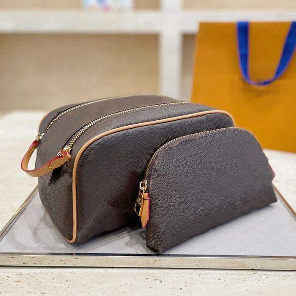 

designer luxury handbaglius fashion makeup bag ladies double zipper handbag cosmetic hand bags classic brown old flower fabric pvc surface