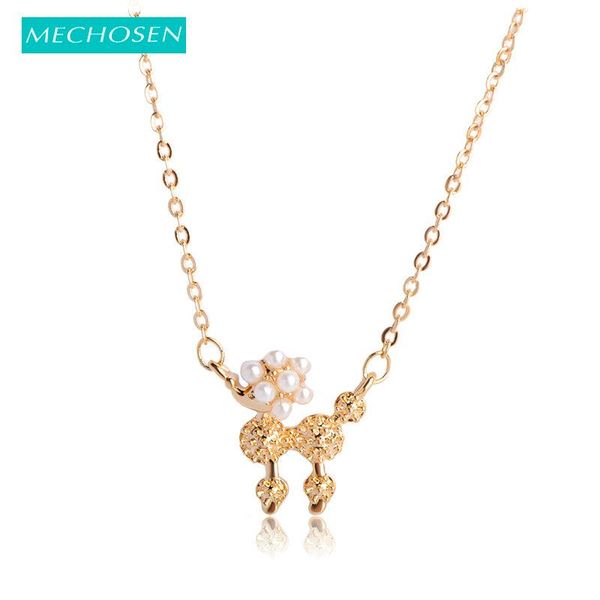 

mechosen summer style simulated-pearl dog shape pendant necklaces gold color chain chokers beads copper colar women party bijoux, Silver