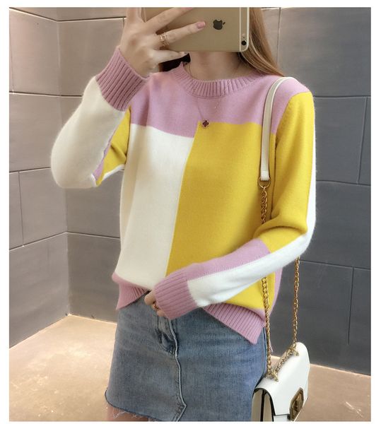 

2021 new fashion vintage o-neck knitted sweater women autumn winter basic warm pull femme jumper female pullover sweaters b0lz, White;black