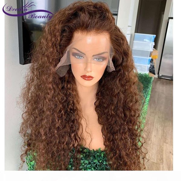 

180% brown color frontal 13x6 lace front preplucked brazilian wigs curly remy human hair, Black;brown