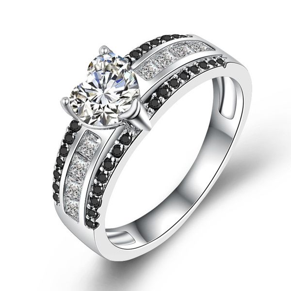 

black & white sparkling crown rings 925 sterling silver cz diamond women wedding gift ring women engagement rings jewelry, Slivery;golden