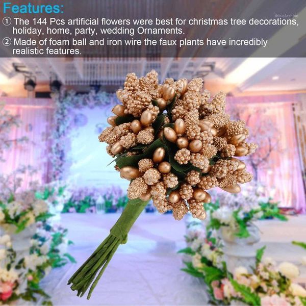 

144 pcs artificial flowers diy wedding candy box packing accessories multicolor berry flower stamens christmas garland decor1