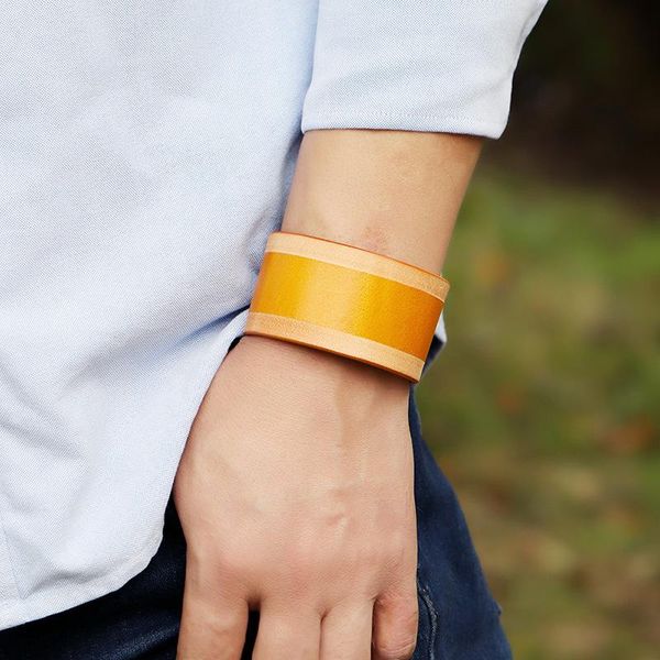 

tennis punk wide genuine leather bracelet for men women jewelry vintage rock wrap wristband bangle male trendy hand strap, Golden;silver