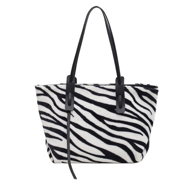 Grande capacidade nova zebra padrão bolsa de moda textura casual pelúcia um ombro tote big bags mulheres