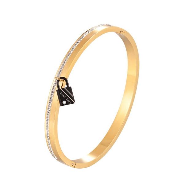 

luxury stainless steel bracelets bangles for women men lover couple black lock with crystal stone charm jewelry christmas gifts