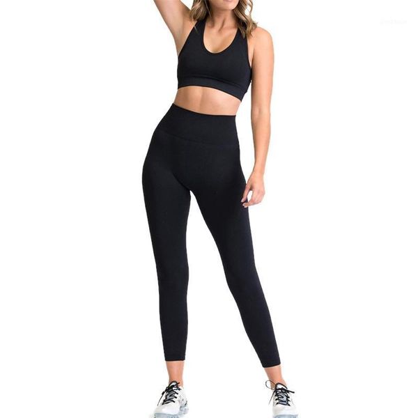 

yoga outfits women set fitness sports suits gym clothing long sleeve solid vest high waist running leggings workout pants sportswear1, White;red