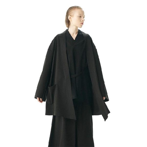 

men's trench coat jacket kimono super loose oversize dark black, Tan;black