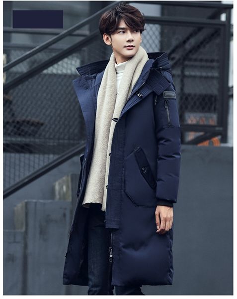 

2021 new quality of men tall white duck down warm winter with hood long jackets parka men's jacket wxf400 5p2r, Black