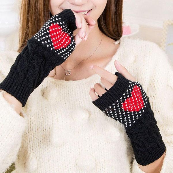 

new quality winter women fingerless gloves fashion heart knitted fitness gloves girls women hand warm mittens autumn, Blue;gray