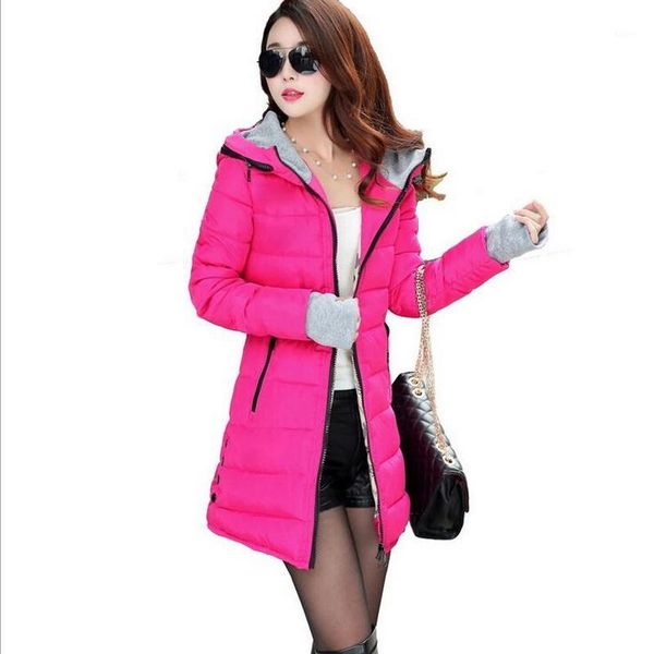 

2019 female long parka women wadded jaqueta feminina women winter hooded warm coat plus size candy color cotton padded jacket1, Black