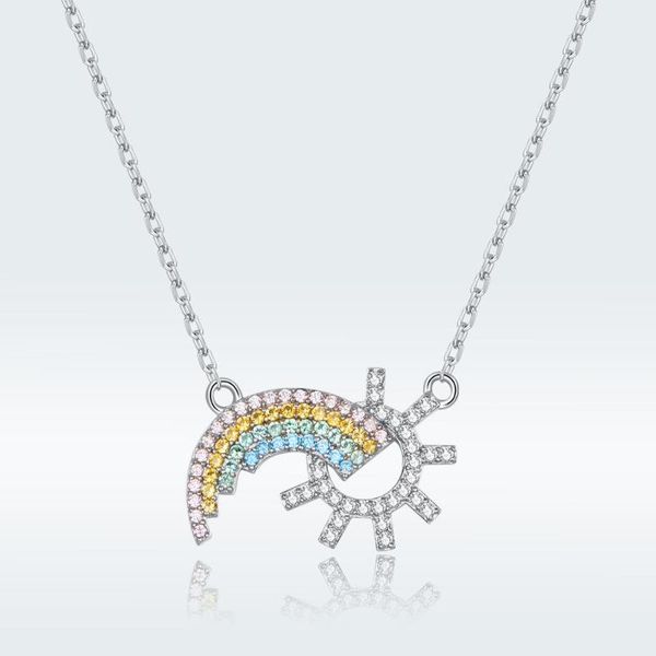 

chains rainbow s925 sterling silver necklace ladies platinum plated 925 solid style