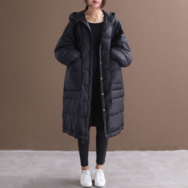 

goose white hooded large winter coat, warm park wears femme y1446 nuez, Black