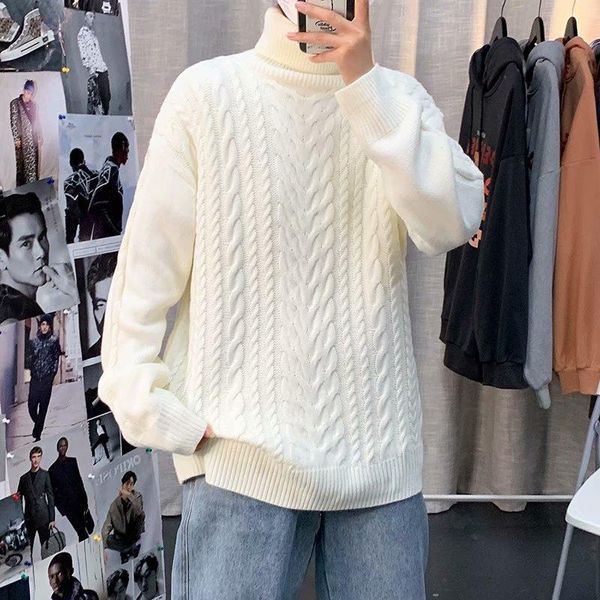 

3xl men's long-sleeve fisherman cable crewneck streetwear sweater man plus size turtleneck men sweaters korean fashion clothes, White;black