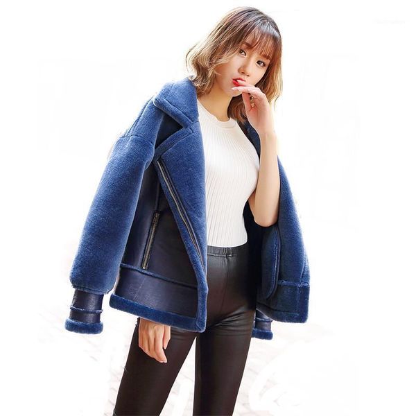 

100% genuine sheepskin leather with fur coat women autumn winter thick warm skin and lamb sheep fur jacket motorcycle coat e021, Black