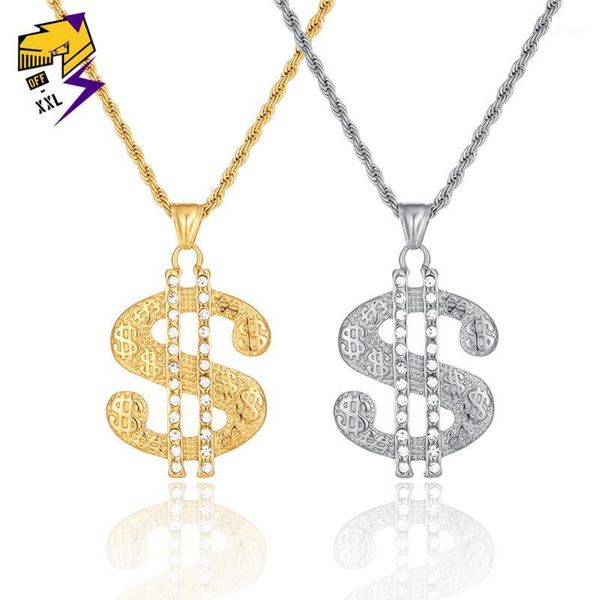 

pendant necklaces us dollar sign necklace gold color stainless steel money out crystal stone men/women hiphop/rock jewelry1, Silver