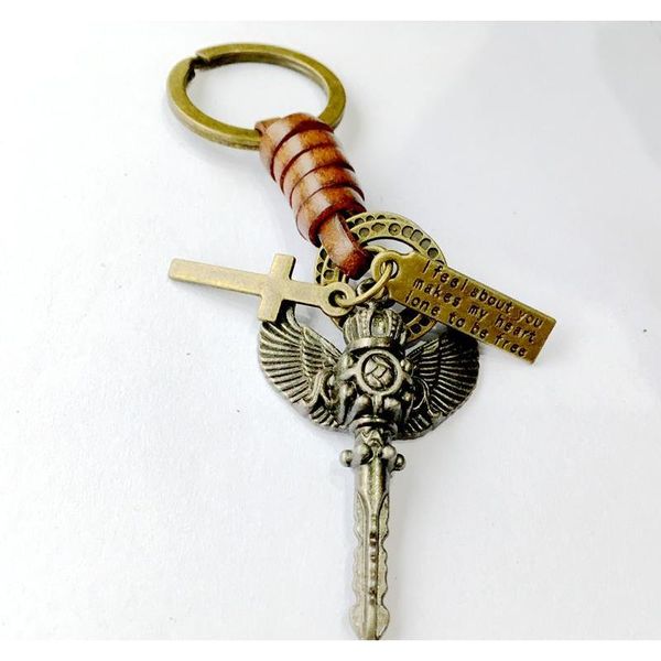 

new arriver retro 20pcs lots mix style cowhide leather key ring copper key chain fashion key ring jewelry wmtfeh luckyhat, Slivery;golden