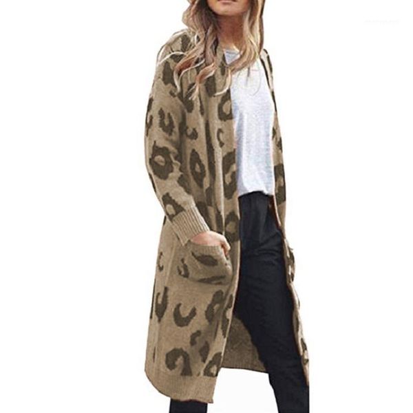 

women's knits & tees autumn winter 2021 women v neck casual sweater cardigan female knit leopard print long pull femme cardigans1, White
