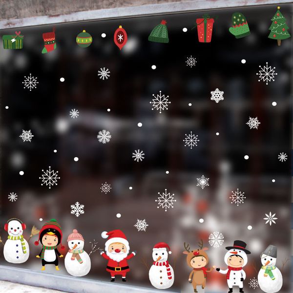 Neujahr Wandaufkleber Weihnachtsgeschenk Schneemann Schneeflocke Elektrostatische Aufkleber Fenster Kinderzimmer Home Decals Dekoration Wallpaper Y201020