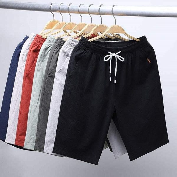 

summer men's linen cropped shorts loose comfortable breathable streetwear running homme male beach short trousers je4411, White;black