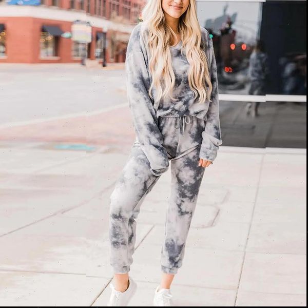 

tracksuit women clothes two piece set new tie dye running set female long sleeve sweatshirt pants suits lounge wear, Gray