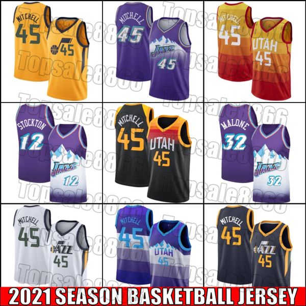 

utah jazz jersey donovan 45 mitchell jerseys john 12 stockton jersey karl 32 malone jerseys basketball throwback jersey xc48f, Black;red