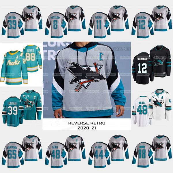 

san jose sharks 2021 reverse retro jersey logan couture brent burns joe pavelski owen nolan erik karlsson tomas hertl patrick marleau, Black;red
