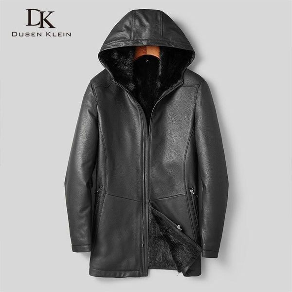 

men winter coat warm jackets thick outerwear genuine leather sheepskin+ coat 2020 new hooded jacket t1876, Black