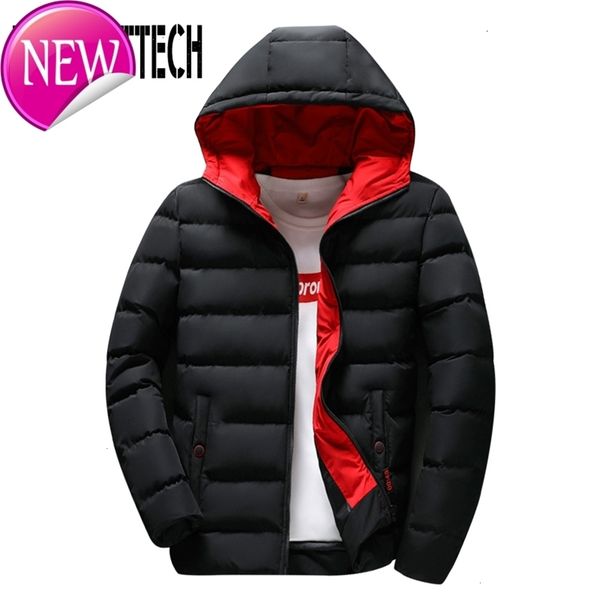 

2020 new fashion men winter jacket coat hooded thick warm cotton-padded mens coats slim solid windproof coats men parka outwear, Black