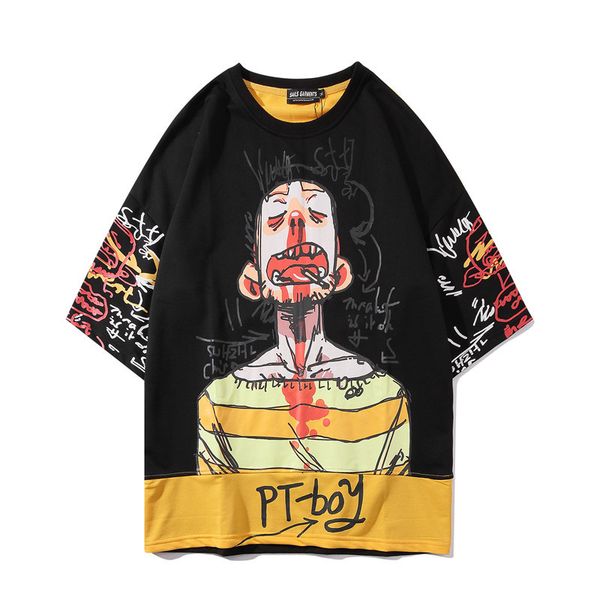

hip hop print t shirt men pattern streetewar oversized o-neck tshirt tee punk cotton casual sweatshirt, White;black