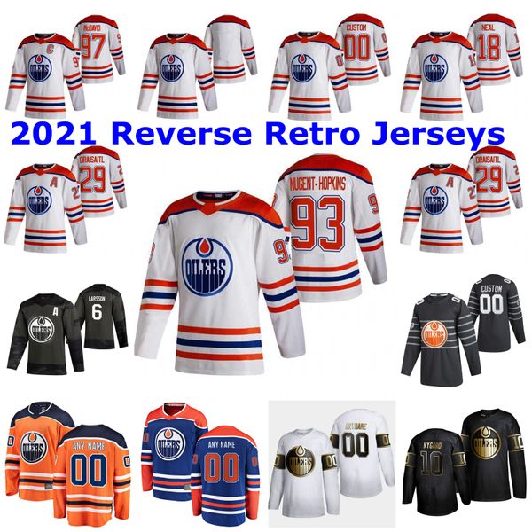 

edmonton oilers 2021 reverse retro jerseys 97 connor mcdavid jersey 29 leon draisaitl 25 darnell nurse 91 gaetan haas 44 zack kassian custom, Black;red