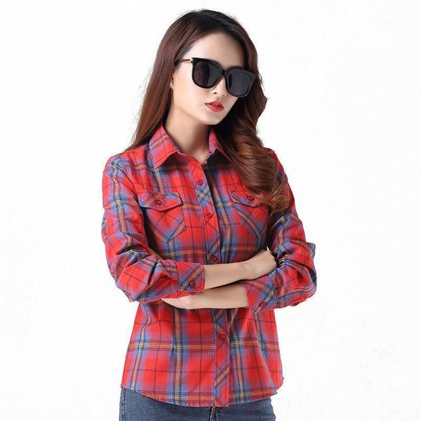 

2021 new flannel shirt female plaid shirt women's casual long-sleeved soft and comfortable -4xl plus size blouse1, White