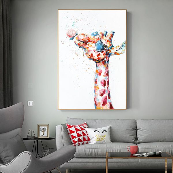 Giraffe Poster Abstrato Animal Canvas Painting Wall Art para sala de estar moderna decoração de casa imprime fotos coloridas