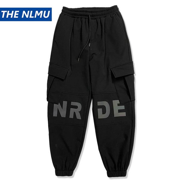 

men's reflective letters joggers pants hip hip streetwear 2021 men casual elastic waist pants trousers harem pant black wy620