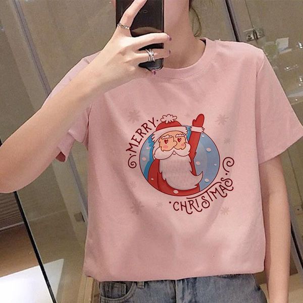 

ulzzang christmas t-shirt print women's harajuku kawaii pink t shirt fashion casual short sleeve camiseta femme mujer 2019, White
