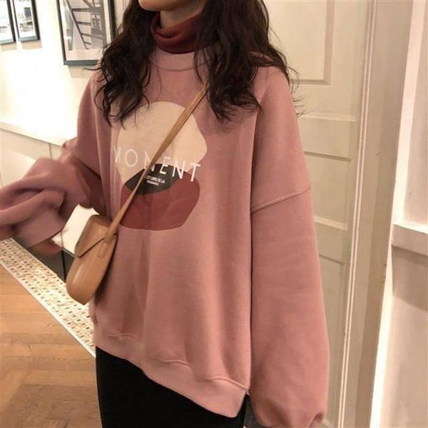 

super fire cec sweater women's fashion ins regular autumn and winter loose crew neck hoodless plush bf lazy wind top, Black