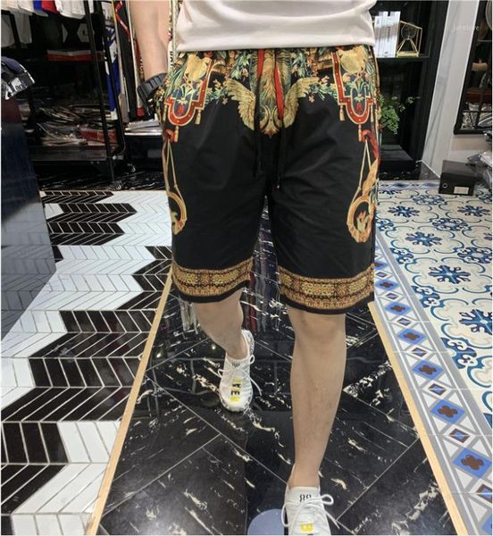 

fashion new stretch printed beach men's casual sports shorts1, White;black