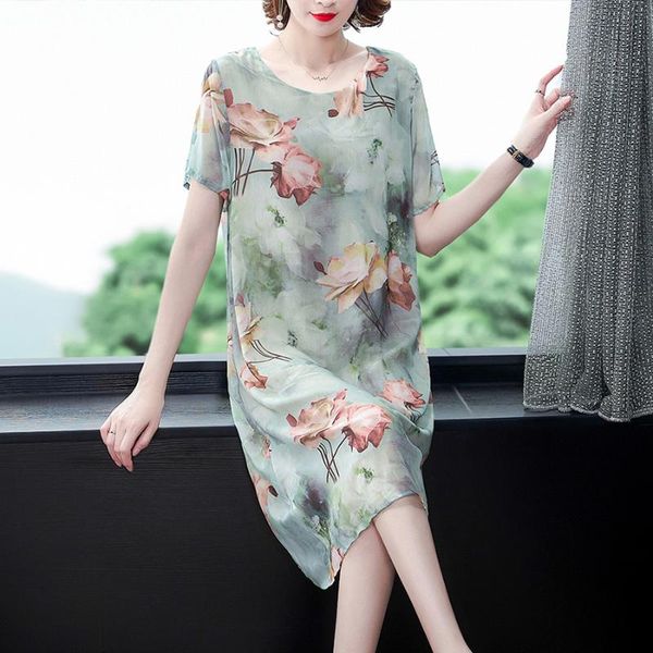 

2020 summer floral mulberry silk dresses fashion vintage plus size runway midi dress elegant women bodycon vestidos, Black;gray