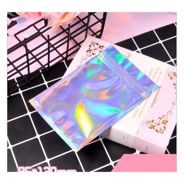 

20 шт. маленькие молнии блокировки голографических мешков на одной стороне четкие алюминиевые фольги zip замок пластиковые пакеты f sqccdc h