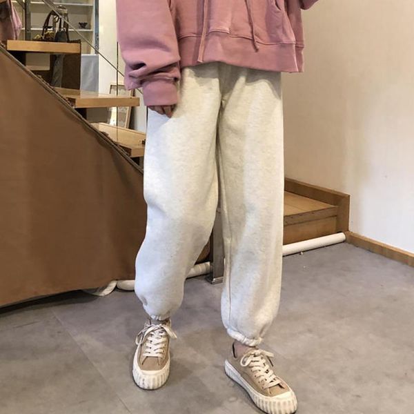 

women's pants & capris winter warm women casual long slim high-elastic waist thick solid color female sports, Black;white