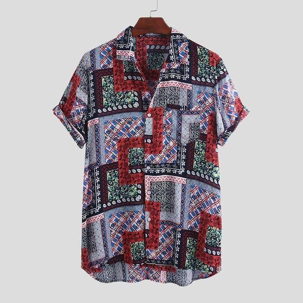 

summer fashion men hawaiian shirt short sleeve printed 2020 casual loose button breathable camisa beach shirts, White;black